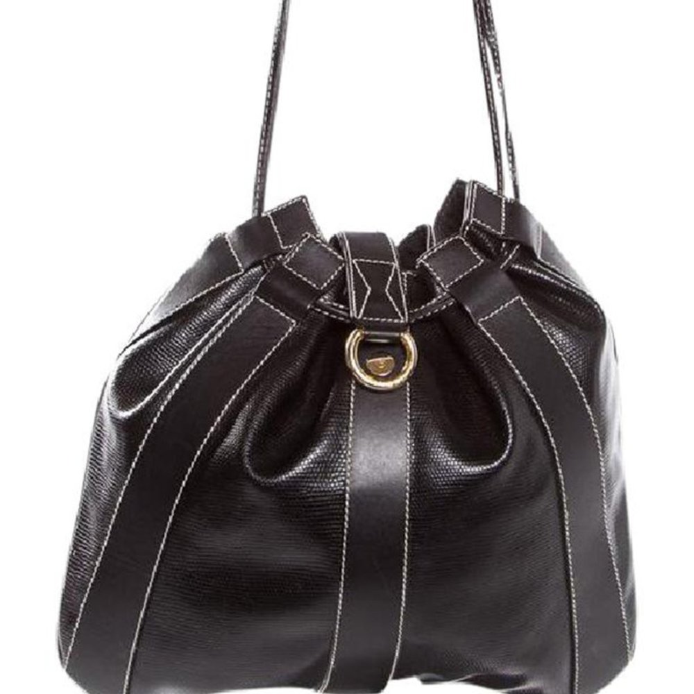 Lancel Embossed Leather Shoulder Handbag, Authentic